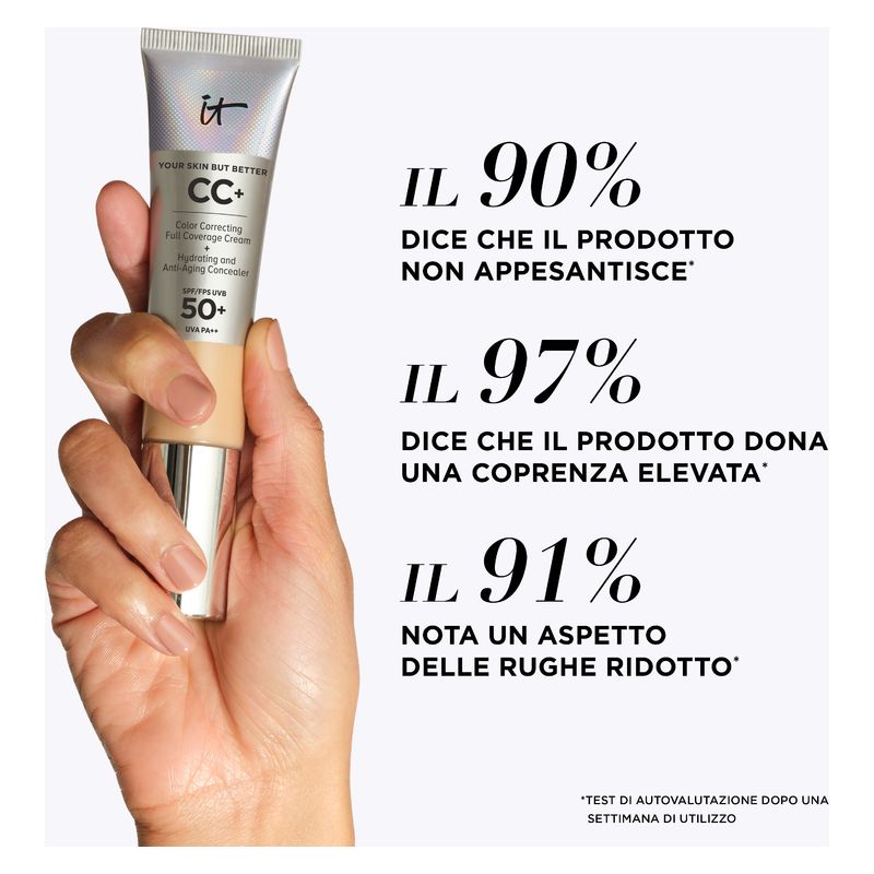 IT Cosmetics Your Skin But Better CC+ Cream, Fondotinta Correttivo SPF 50+, Alta Coprenza, 32 ml, Colore Tan Warp, Crema Colorata Anti-età IT Cosmetics Your Skin But Better CC+ Cream, Fondotinta Correttivo SPF 50+, Alta Coprenza, 32 ml, Colore Tan Warp, Crema Colorata Anti-età