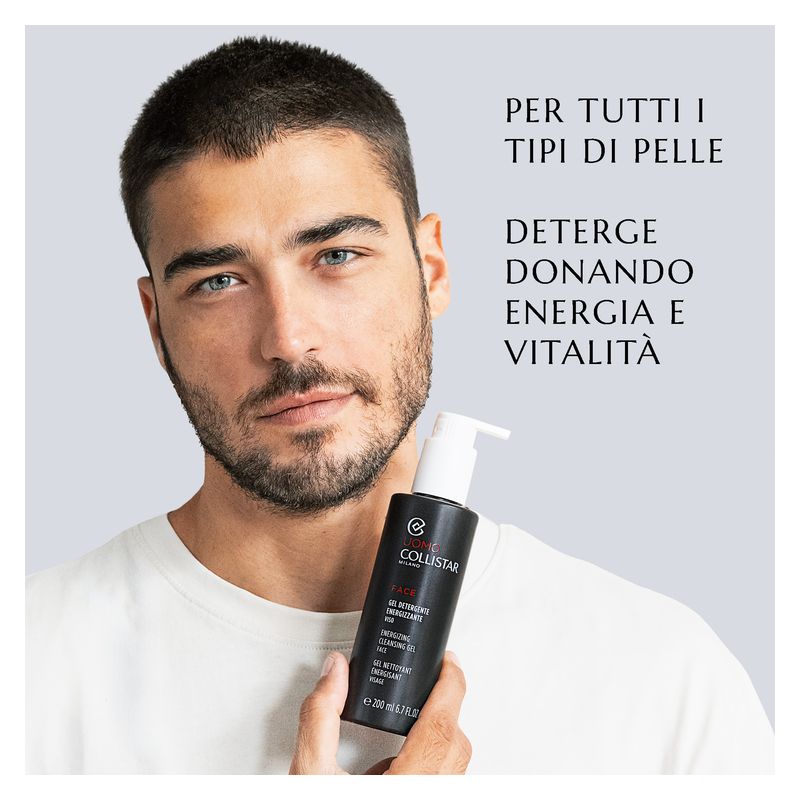 Collistar Uomo Face, Gel Detergente Energizzante Viso Uomo, 200 ml, Per tutti i tipi di pelle, Tonificante, Rinfrescante, Trattamento viso quotidiano
