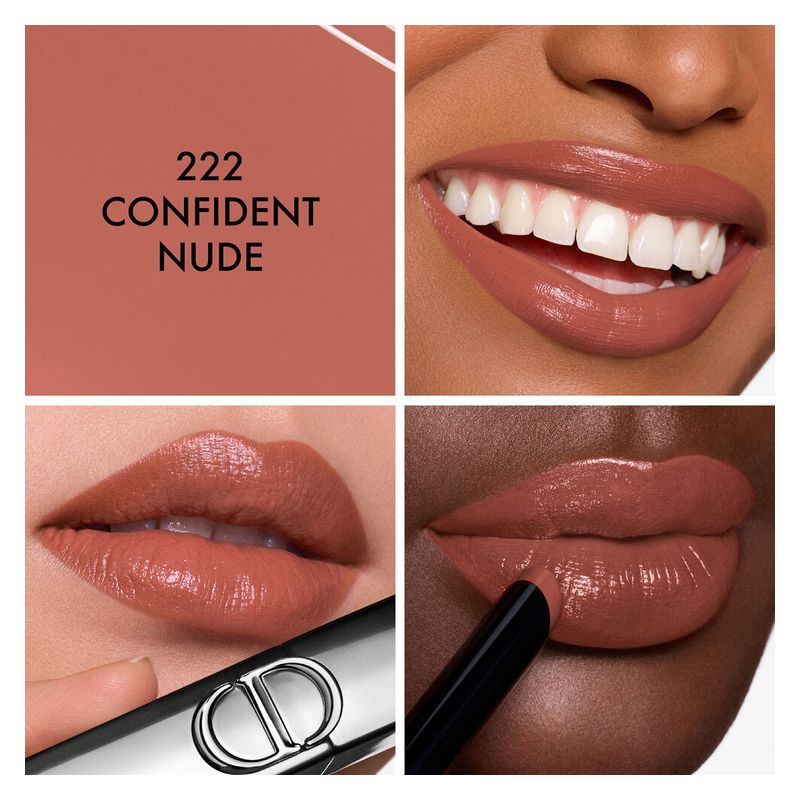 DIOR Rouge Dior On Stage, Rossetto Lunga Tenuta Donna, 2.2 g, 222 Confident Nude, Finish Brillante, Idratante e Rimpolpante, Make-up Labbra