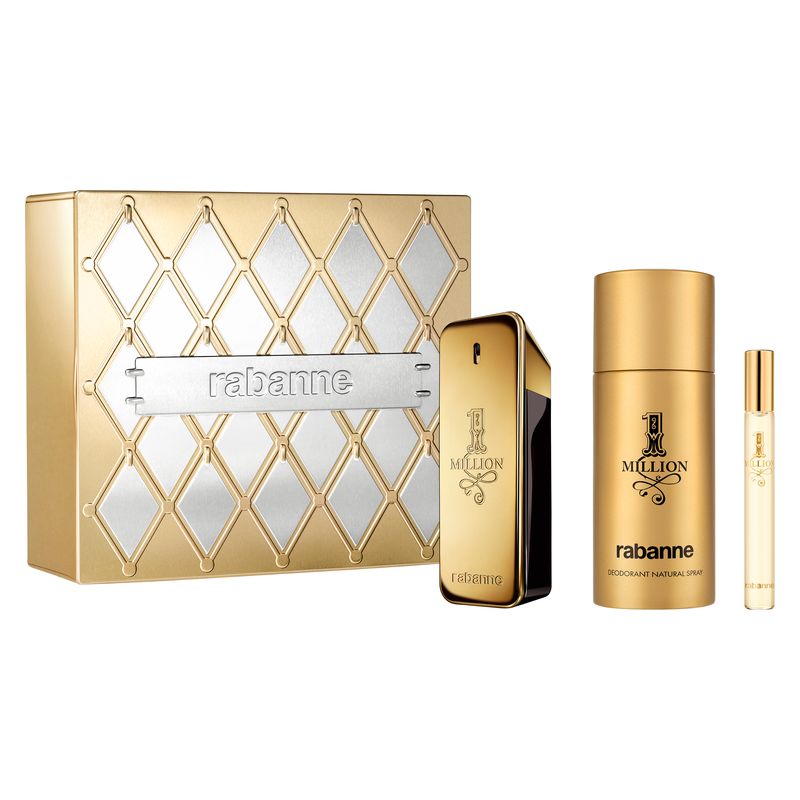 Rabanne 1 Million Cofanetto Regalo Uomo, Eau de Toilette 100 ml, Deodorante Spray 150 ml e Travel Spray 10 ml, Profumo Uomo Legnoso Speziato