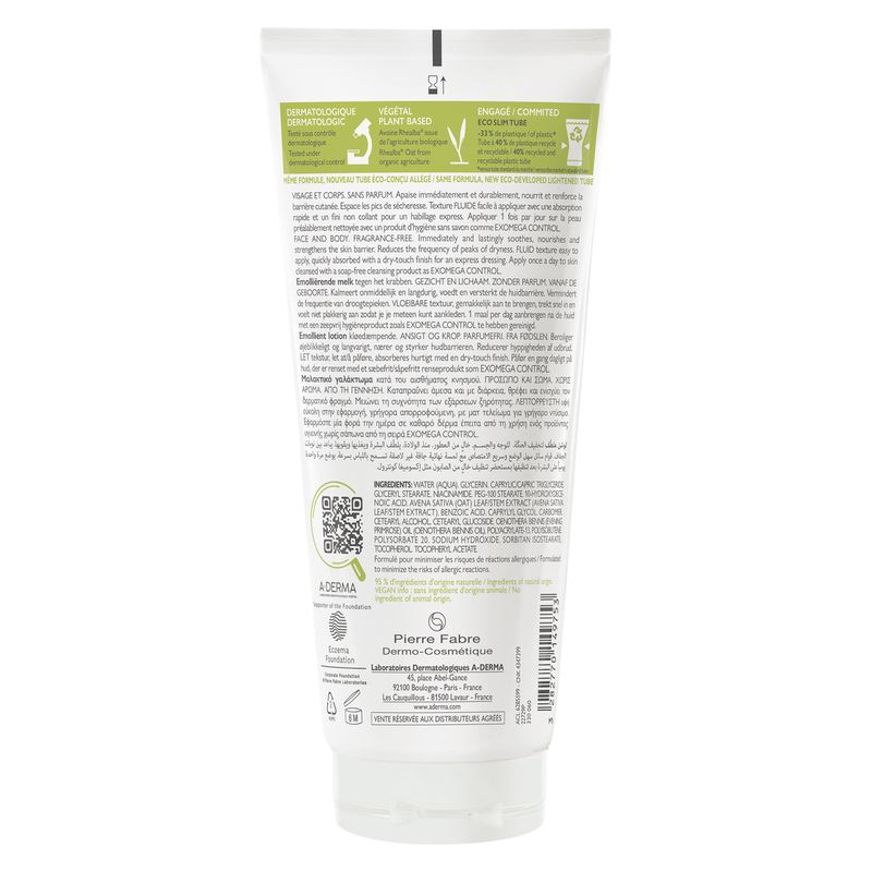 A-Derma - Exomega Control Lait Émollient Anti-Grattage A-Derma - Exomega Control Lait Émollient Anti-Grattage