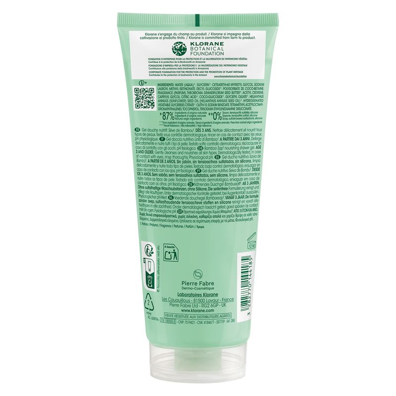 KLORANE - Gel Doccia Nutritivo Linfa Di Bamboo