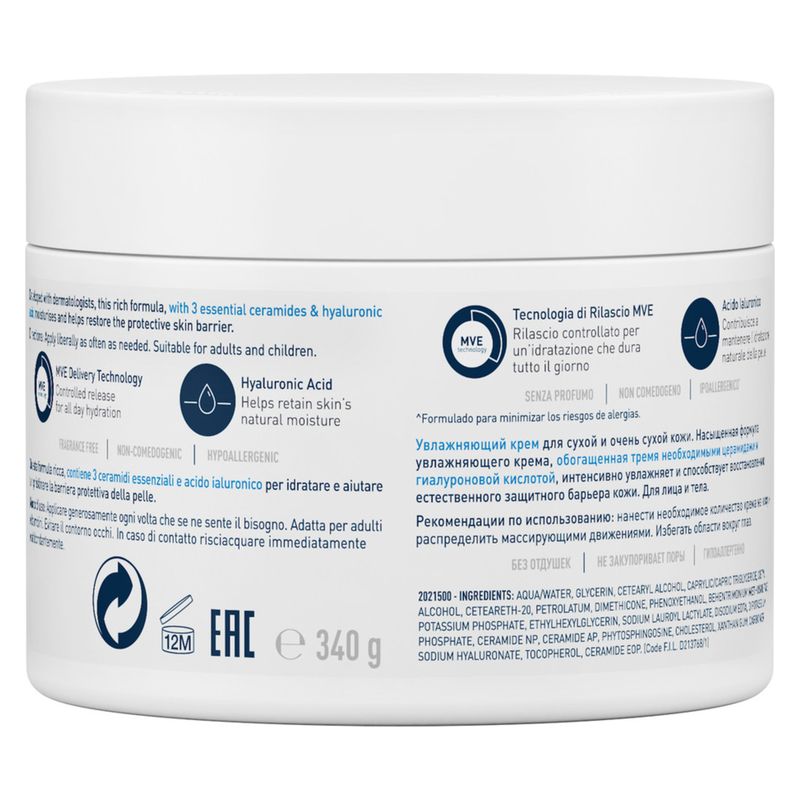 CERAVE - Crema Idratante Per Pelli Secche E Molto Secche Senza Profumo CERAVE - Crema Idratante Per Pelli Secche E Molto Secche Senza Profumo
