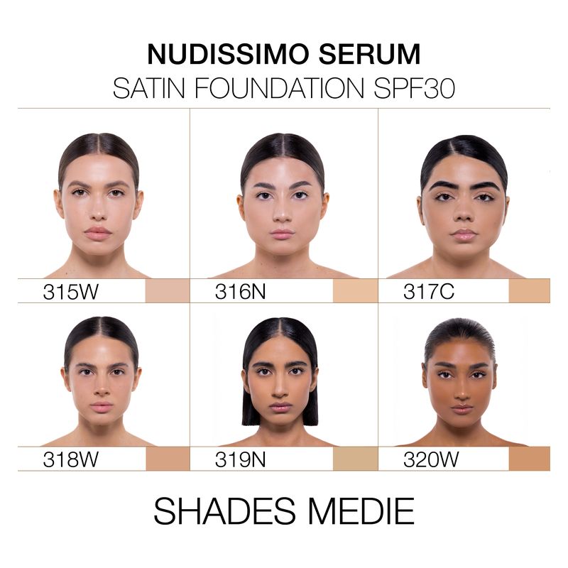 Diego dalla Palma Nudissimo Serum Satin Foundation, Fondotinta Fluido Donna con SPF 30, 30 ml, Colore 315W Miele, Finish Satinato e Idratante