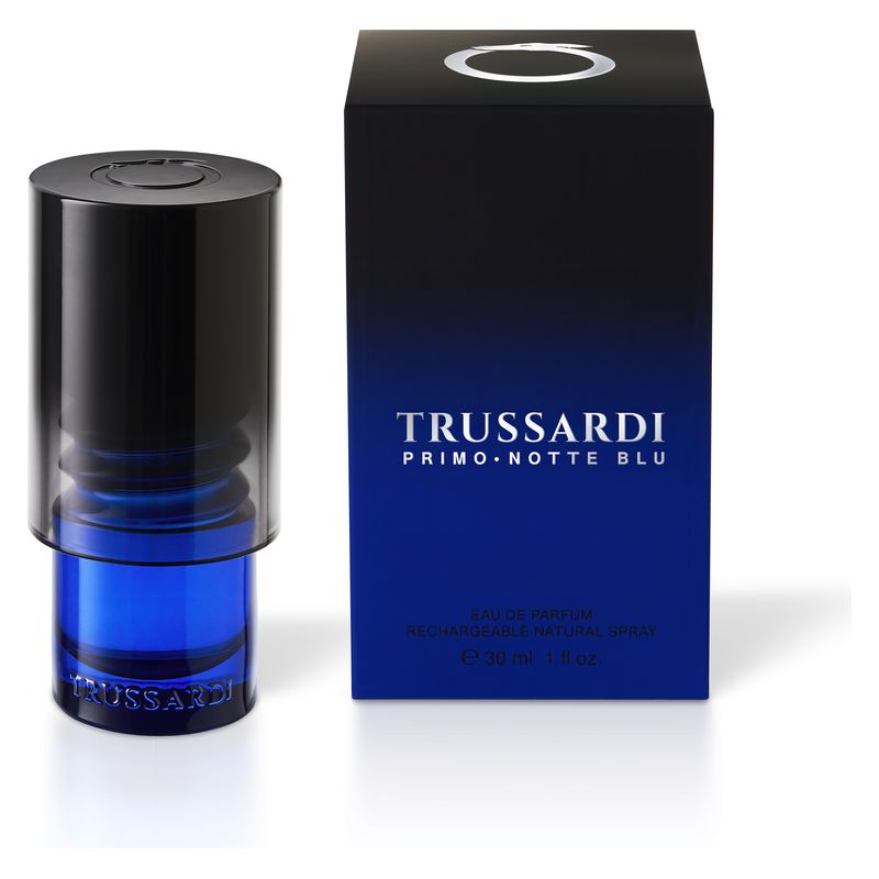 Trussardi Primo Notte Blue, Eau De Parfum Uomo, 30 ml Spray, Profumo maschile legnoso acquatico, magnetico e sensuale