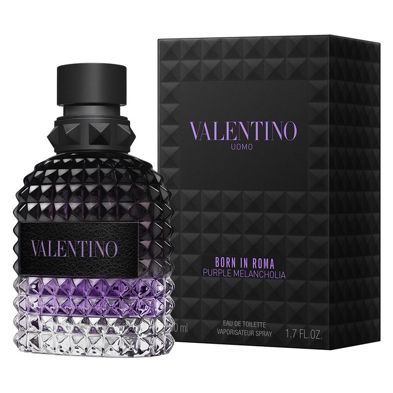 Valentino Born In Roma Uomo Purple Melancholia, Eau De Toilette Uomo, 50 ml Spray, Profumo maschile ambrato legnoso aromatico con note di cocco