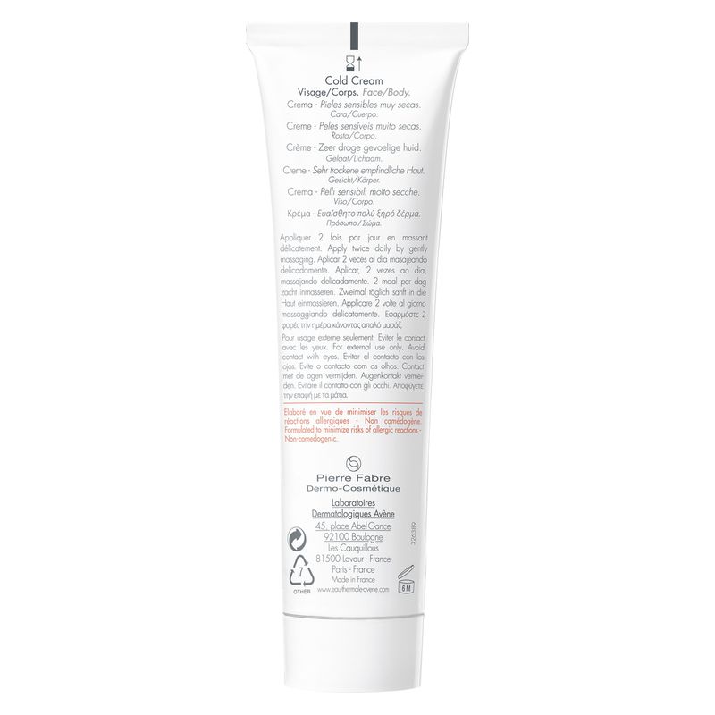 AVÈNE - Cold Cream Crème Nourrit, Protège