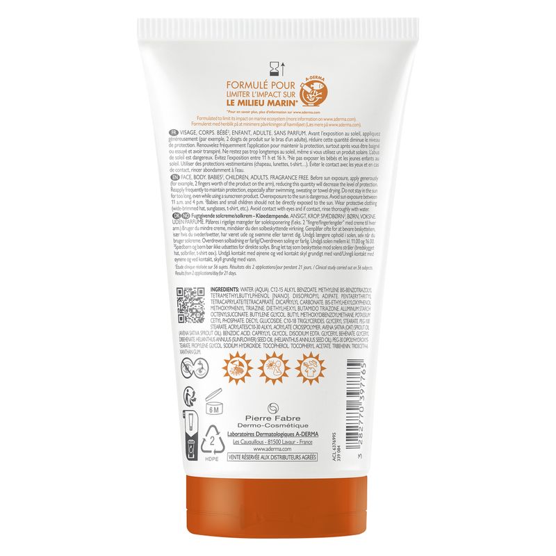 A-Derma - EXOMEGA CONTROL CRèME SOLAIRE éMOLLIENTE SPF 50+