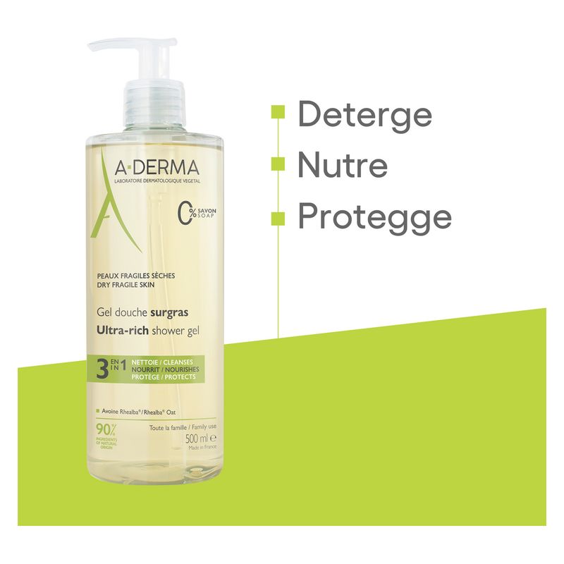 A-Derma - GEL DOUCHE SURGRAS 3 EN 1 A-Derma - GEL DOUCHE SURGRAS 3 EN 1