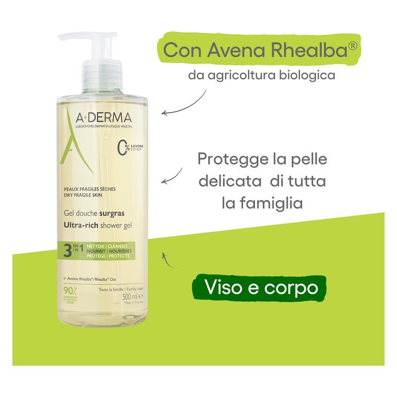 A-Derma - GEL DOUCHE SURGRAS 3 EN 1 A-Derma - GEL DOUCHE SURGRAS 3 EN 1