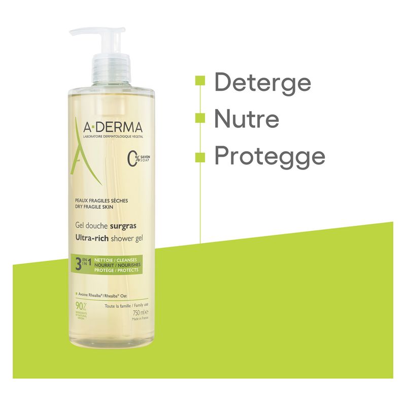 A-Derma - GEL DOUCHE SURGRAS 3 EN 1 A-Derma - GEL DOUCHE SURGRAS 3 EN 1