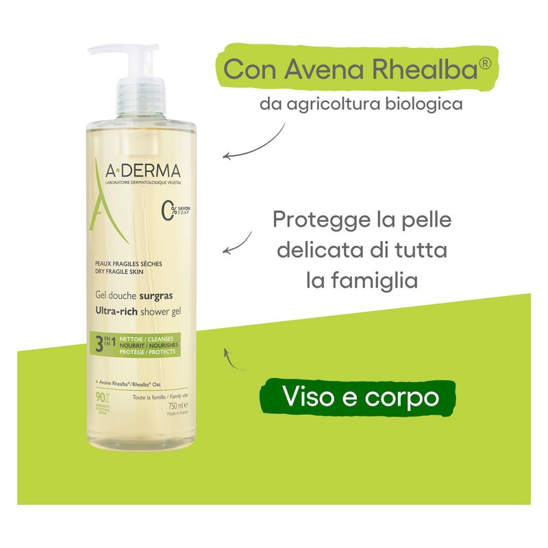 A-Derma - GEL DOUCHE SURGRAS 3 EN 1 A-Derma - GEL DOUCHE SURGRAS 3 EN 1