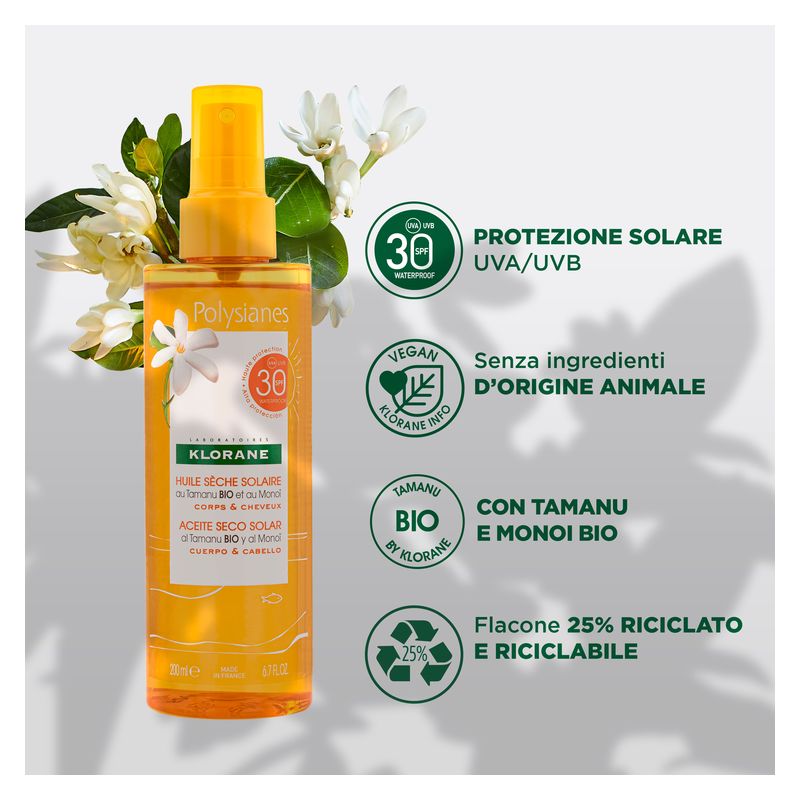 KLORANE - HUILE SèCHE SOLAIRE AU TAMANU BIO ET AU MONOI CORPS & CHEVEUX SPF 30 KLORANE - HUILE SèCHE SOLAIRE AU TAMANU BIO ET AU MONOI CORPS & CHEVEUX SPF 30