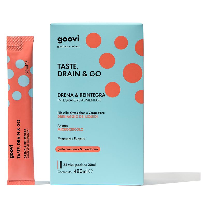 GOOVI - TASTE, DRAIN & GO DRENANTE & REINTEGRA INTEGRATORE ALIMENTARE CRANBERRY & MANDARINO GOOVI - TASTE, DRAIN & GO DRENANTE & REINTEGRA INTEGRATORE ALIMENTARE CRANBERRY & MANDARINO