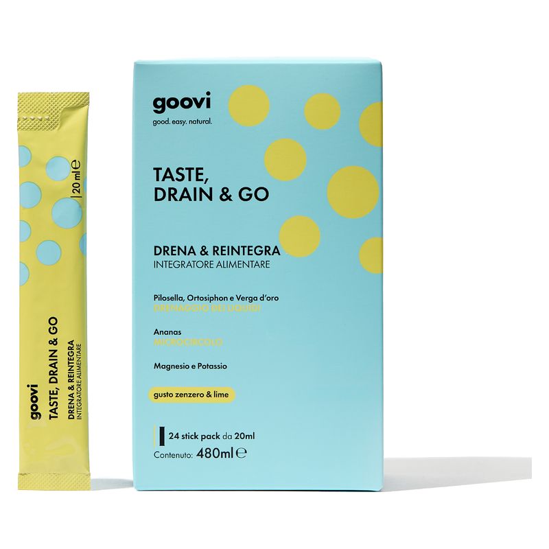 GOOVI - TASTE, DRAIN & GO DRENANTE & REINTEGRA INTEGRATORE ALIMENTARE ZENZERO & LIME GOOVI - TASTE, DRAIN & GO DRENANTE & REINTEGRA INTEGRATORE ALIMENTARE ZENZERO & LIME