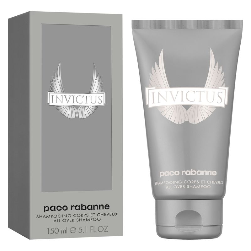 Rabanne Invictus, All Over Shampoo Uomo, 2 in 1 Corpo e Capelli, 150 ml, Gel Doccia profumato, Fragranza Legnosa Acquatica