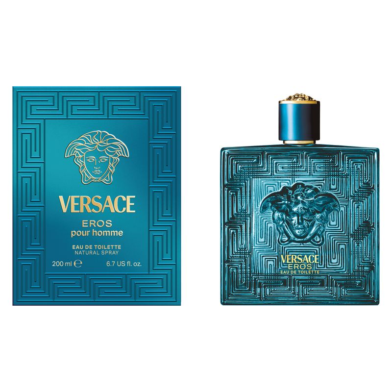 Versace Eros, Eau de Toilette Uomo, 200 ml Spray, Profumo Maschile Aromatico Fougère con Menta, Mela Verde e Vaniglia, Fragranza Fresca e Legnosa
