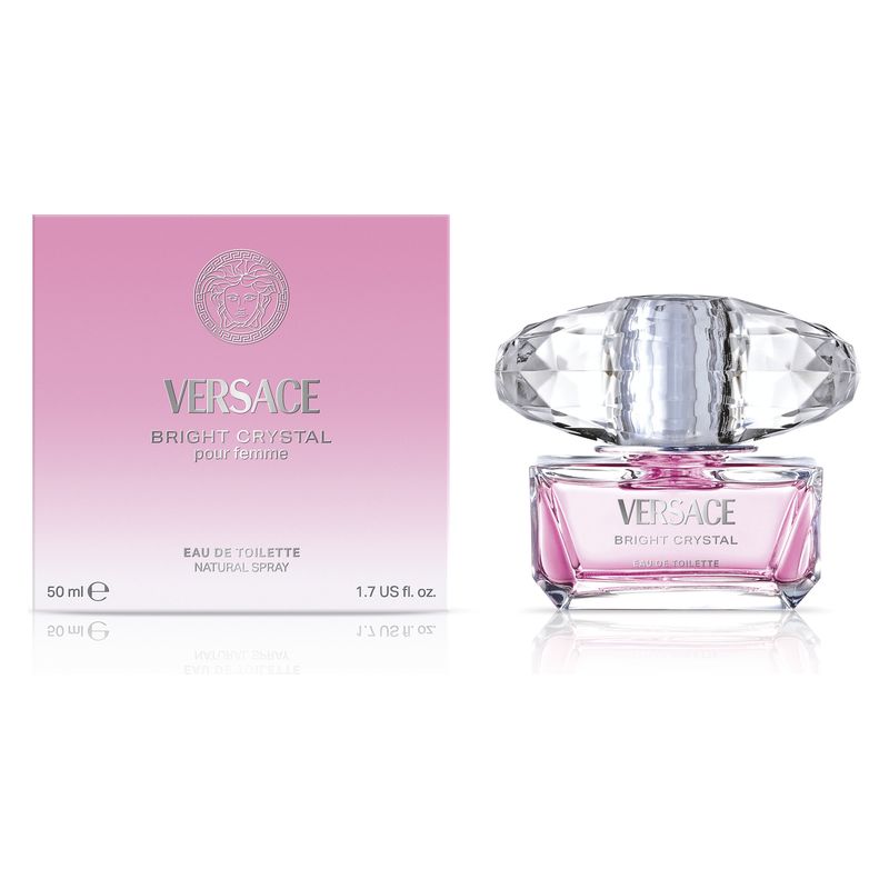 Versace Bright Crystal, Eau de Toilette Donna, 50 ml Spray, Fragranza Floreale Fruttata, Profumo femminile fresco, sensuale e luminoso